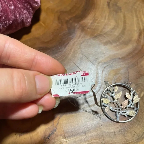 Family Tree Sterling Silver 14 K Gold Round Circle Leaves Necklace NWT - Picture 7 of 8